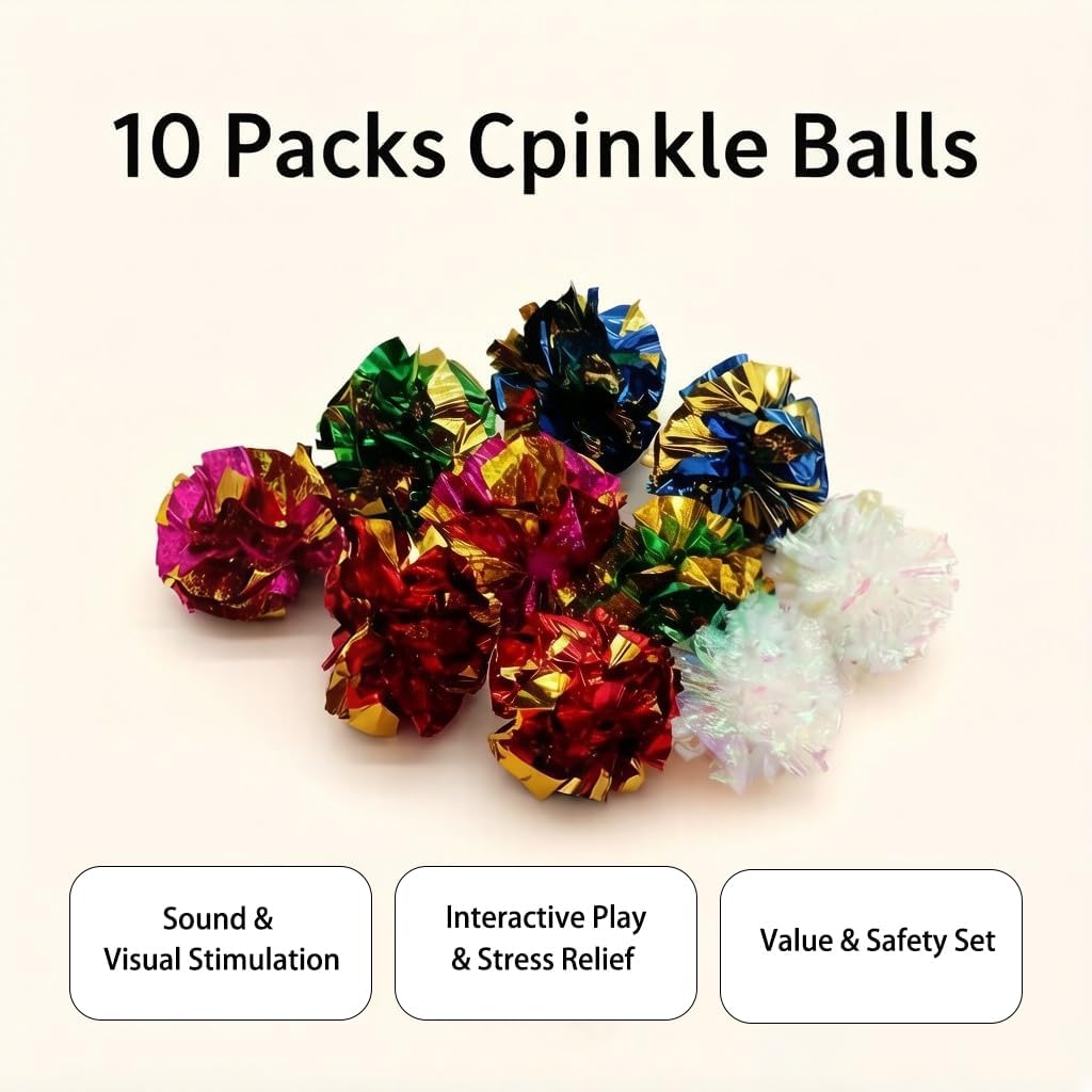 Ten shiny metallic mylar crinkle balls for sensory play