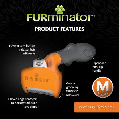 Close up of the stainless steel teeth and curved skin guard on the FURminator long hair pet tool