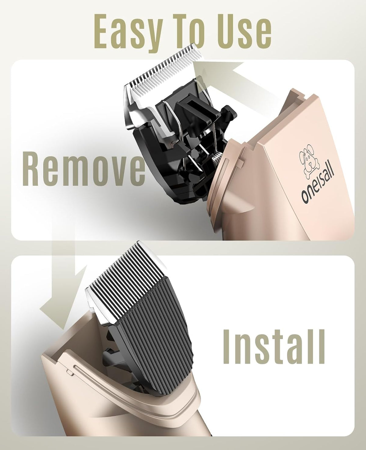 Side profile of the Oneisall replacement blade highlighting the detachable dark housing design