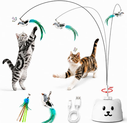 Catpick Joy interactive cat toy front view showing automatic flying bird feather wand.