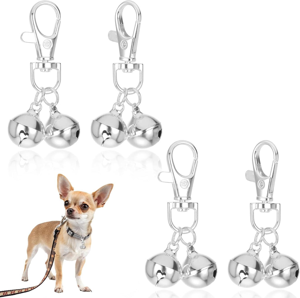 JJUNW four pieces mini dog collar bells silver pet pendants front view for training