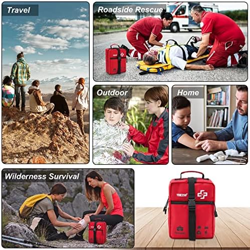 Vriexsd 400 piece medical bag attached to a travel backpack for portability.