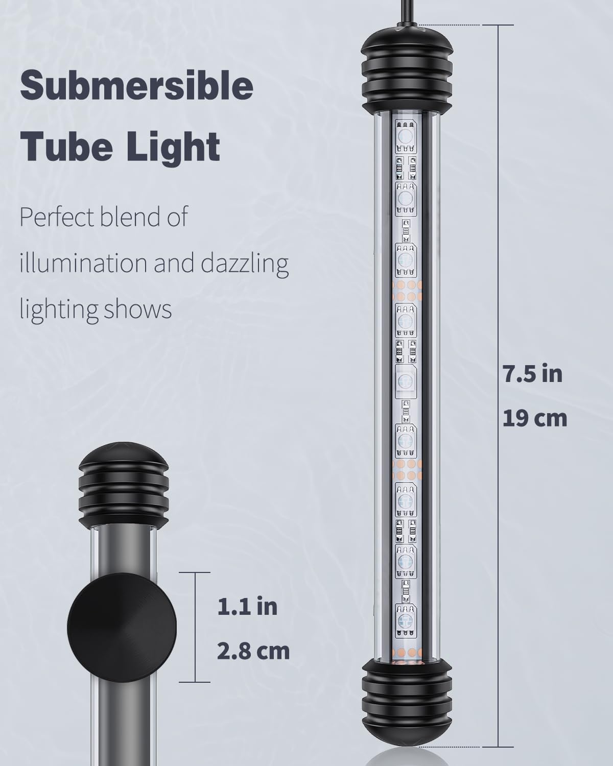 Pawfly 1.8 W Aquarium LED Light 7.5 Inch Underwater Fish Tank Light with Timer Auto On/Off Fish Tank Background Lights with 8 Lighting Modes Submersible Multi-Colored Tube Lights for Decoration - Image 4