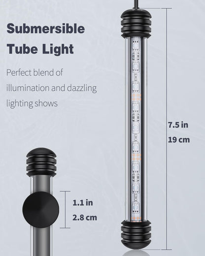 Pawfly 1.8 W Aquarium LED Light 7.5 Inch Underwater Fish Tank Light with Timer Auto On/Off Fish Tank Background Lights with 8 Lighting Modes Submersible Multi-Colored Tube Lights for Decoration - Image 4