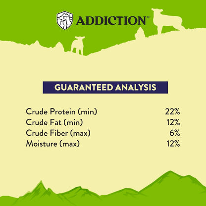 Addiction Herbed Lamb and Potatoes premium dog food mixed as a topper with standard dry kibble.