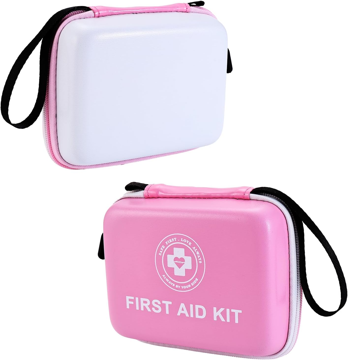 Raismile 165 Piece Small First Aid Kit front view pink and white hard shell