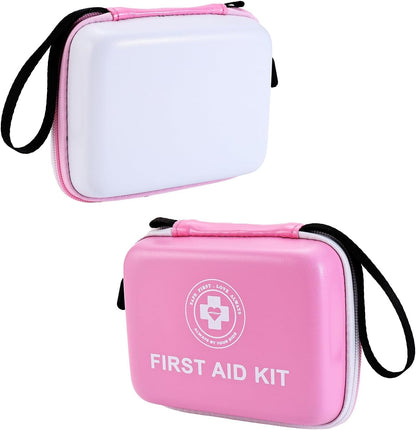 Raismile 165 Piece Small First Aid Kit front view pink and white hard shell