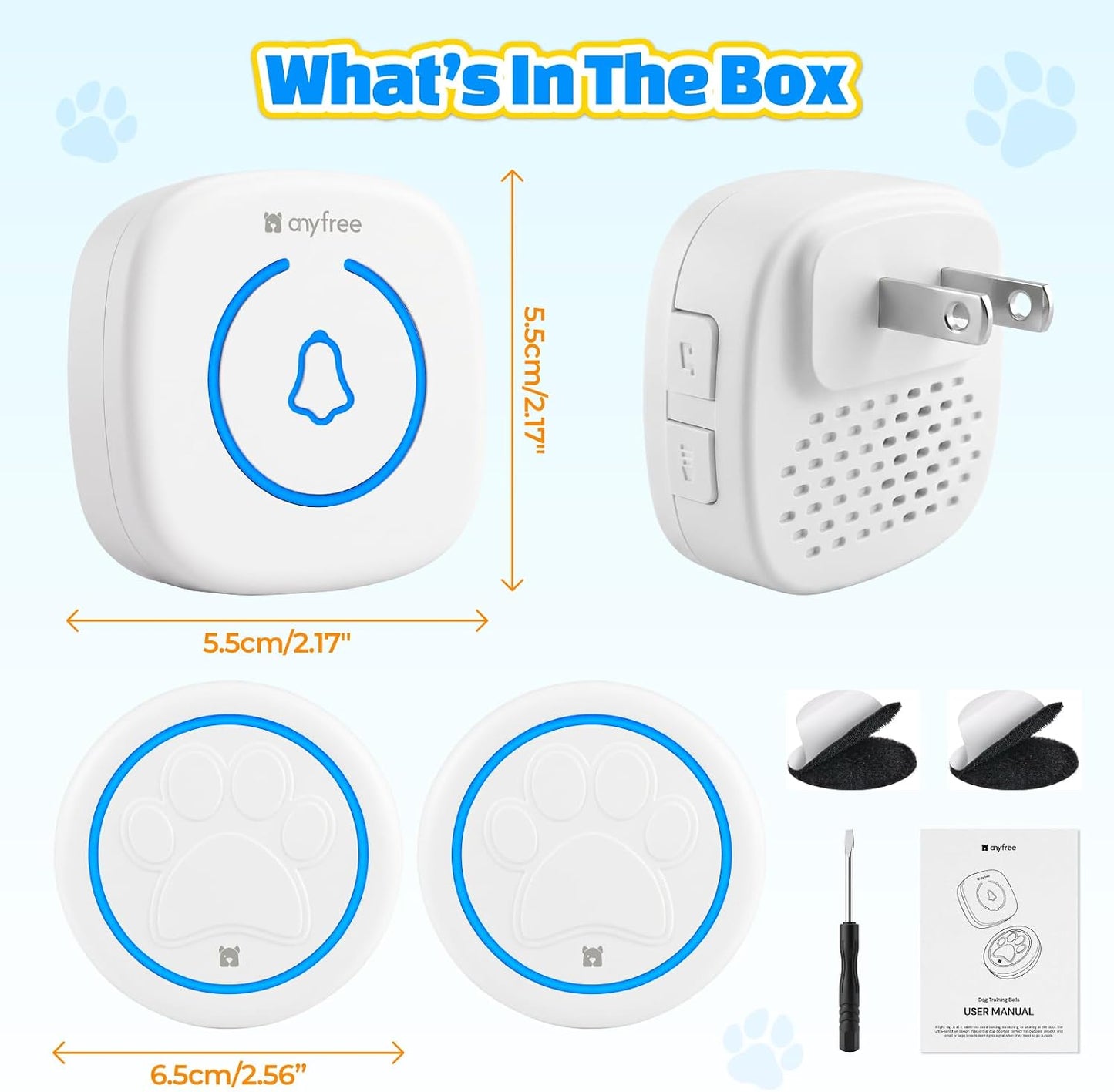 Anyfree wireless doorbell kit for pets in packaging