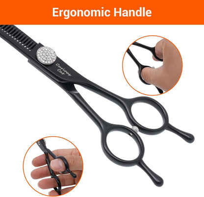 DRGSKL professional dog shears laid flat showing the complete seven inch body construction.