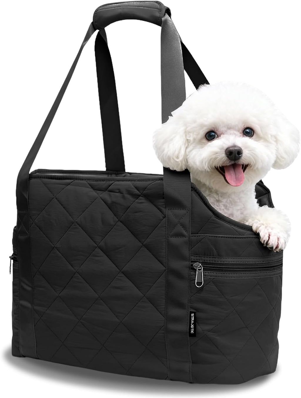 Straodtic lightweight dog purse carrier front view in black