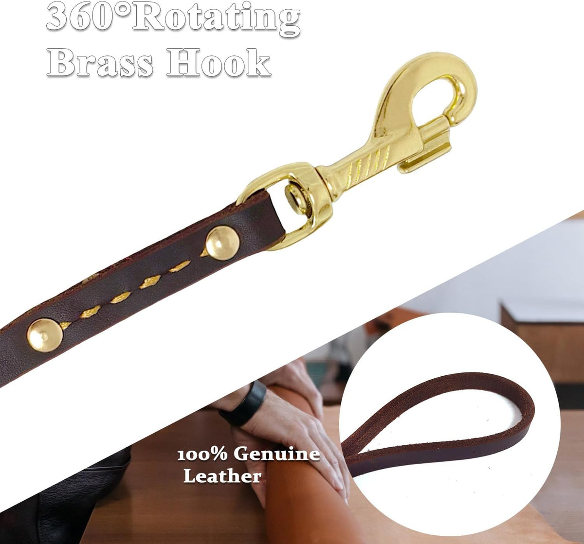 Leadfar imported leather dog leash premium soft handle detail