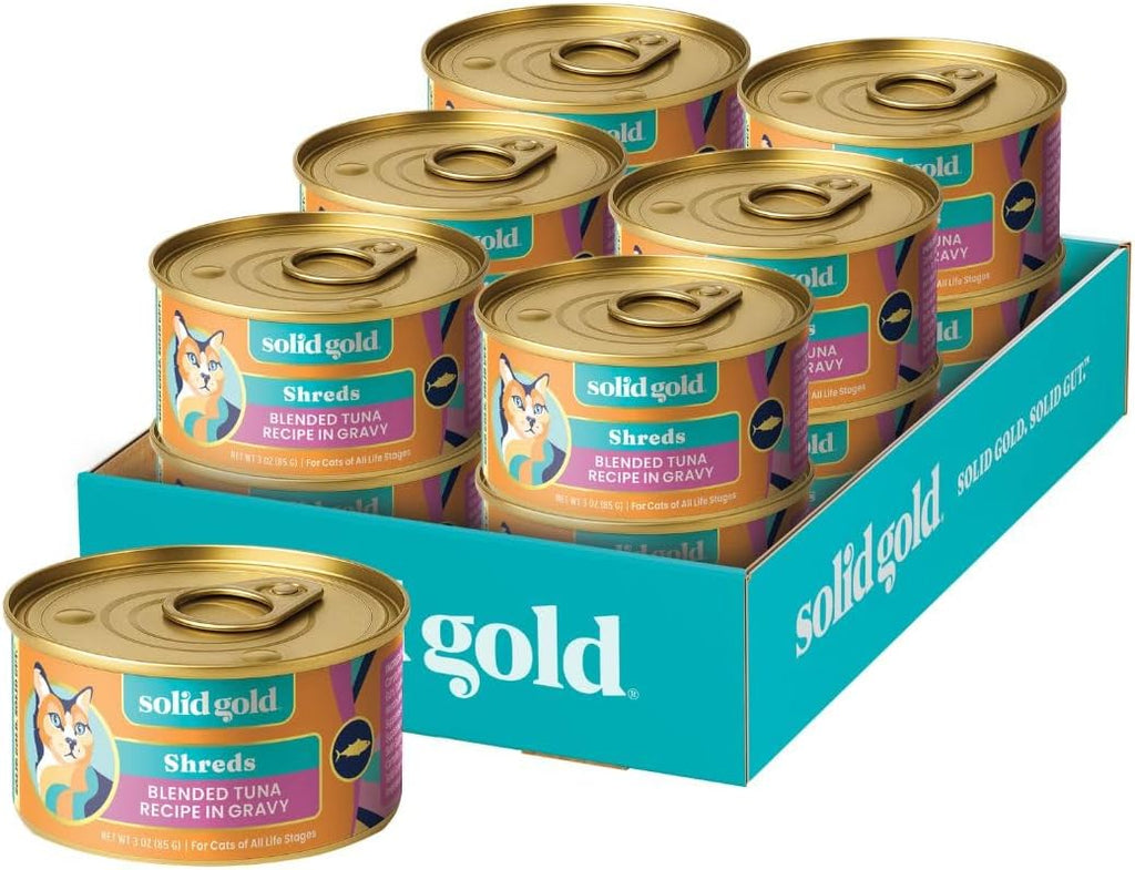 Solid Gold Wet Cat Food Variety Pack - Pate & Shreds in Gravy - Healthy Canned Cat Food Pate w/Real Chicken, Tuna, Mackerel & Sardine - Grain Free & Gluten Free Can Meals for Cats & Kittens - 12ct/3oz - Image 11