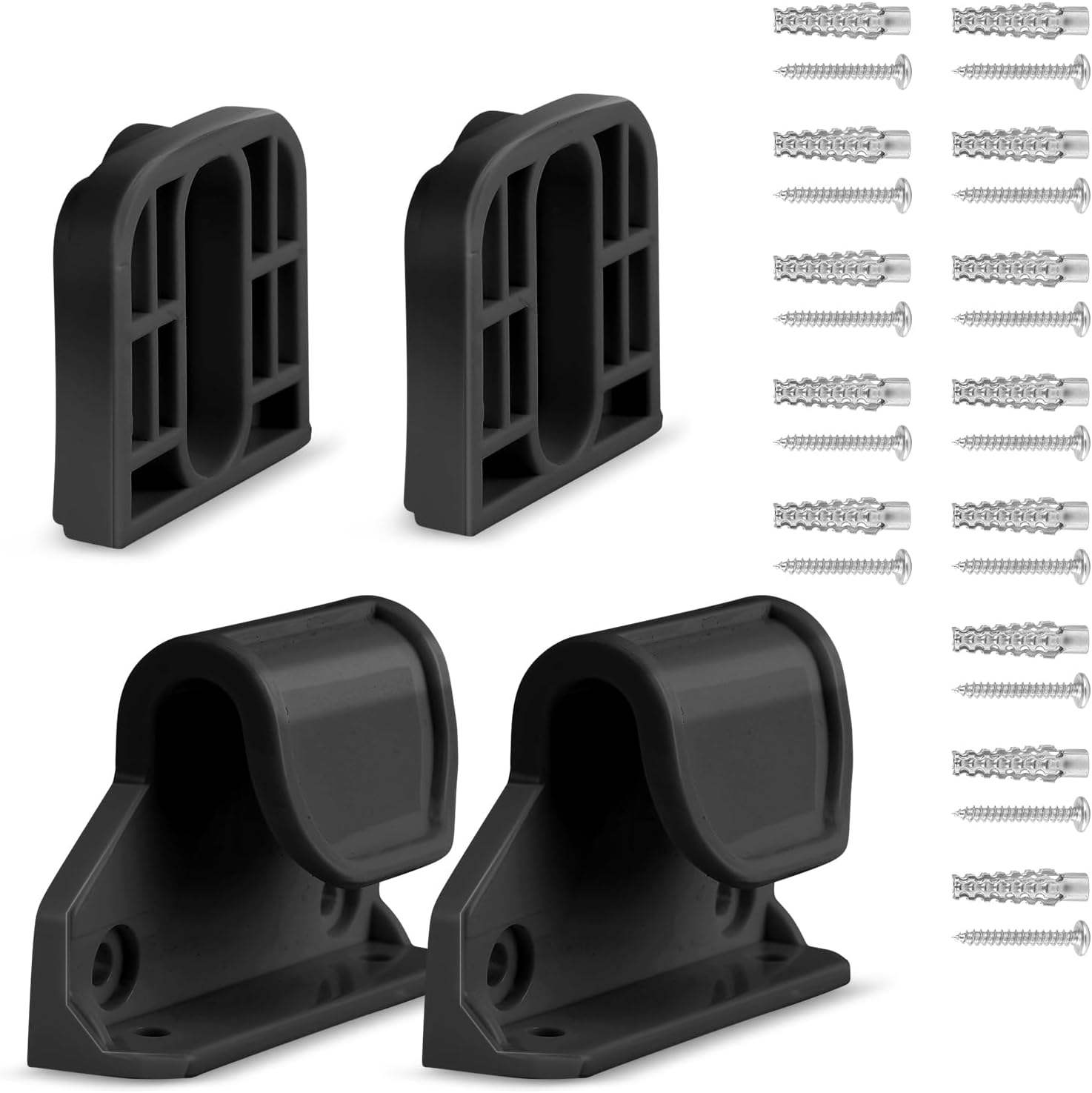 GIPIFUE retractable baby gate replacement parts front view showing complete black mounting hardware kit