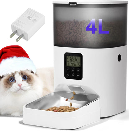 ANDOLL HOME 2.4G/5G Automatic Cat Feeder, 4L WiFi Food Dispenser with 10s Voice Recorder, Pet Feeder up to 10 Meals per Day, Timed Cat Feeder with Dry Food Sealed Ring (Matte White, 4.0 L) - Image 10