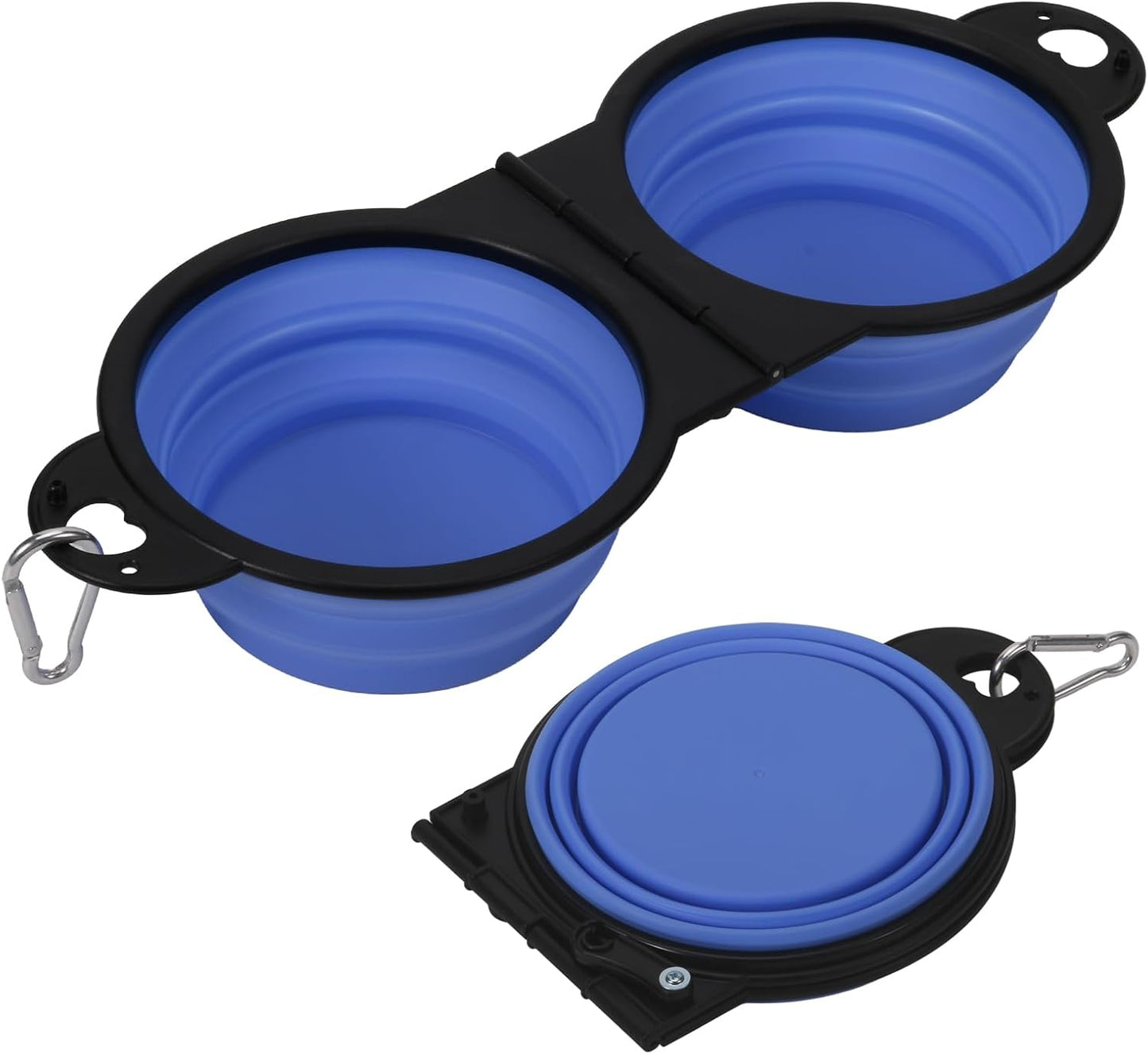 Collapsible Dog Dual Bowls, 2-in-1 with Locking Clip for More Stability 180 Degree Flip Portable Dog Travel Bowl for Water and Food Pet Food Drinker (Dark Green) - Image 9