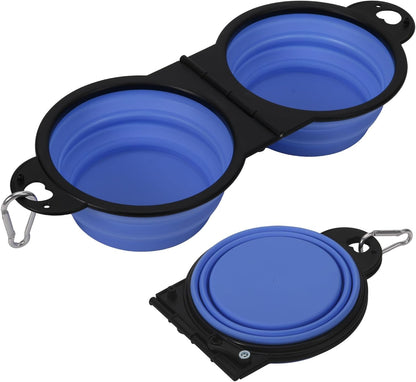 Collapsible Dog Dual Bowls, 2-in-1 with Locking Clip for More Stability 180 Degree Flip Portable Dog Travel Bowl for Water and Food Pet Food Drinker (Dark Green) - Image 9