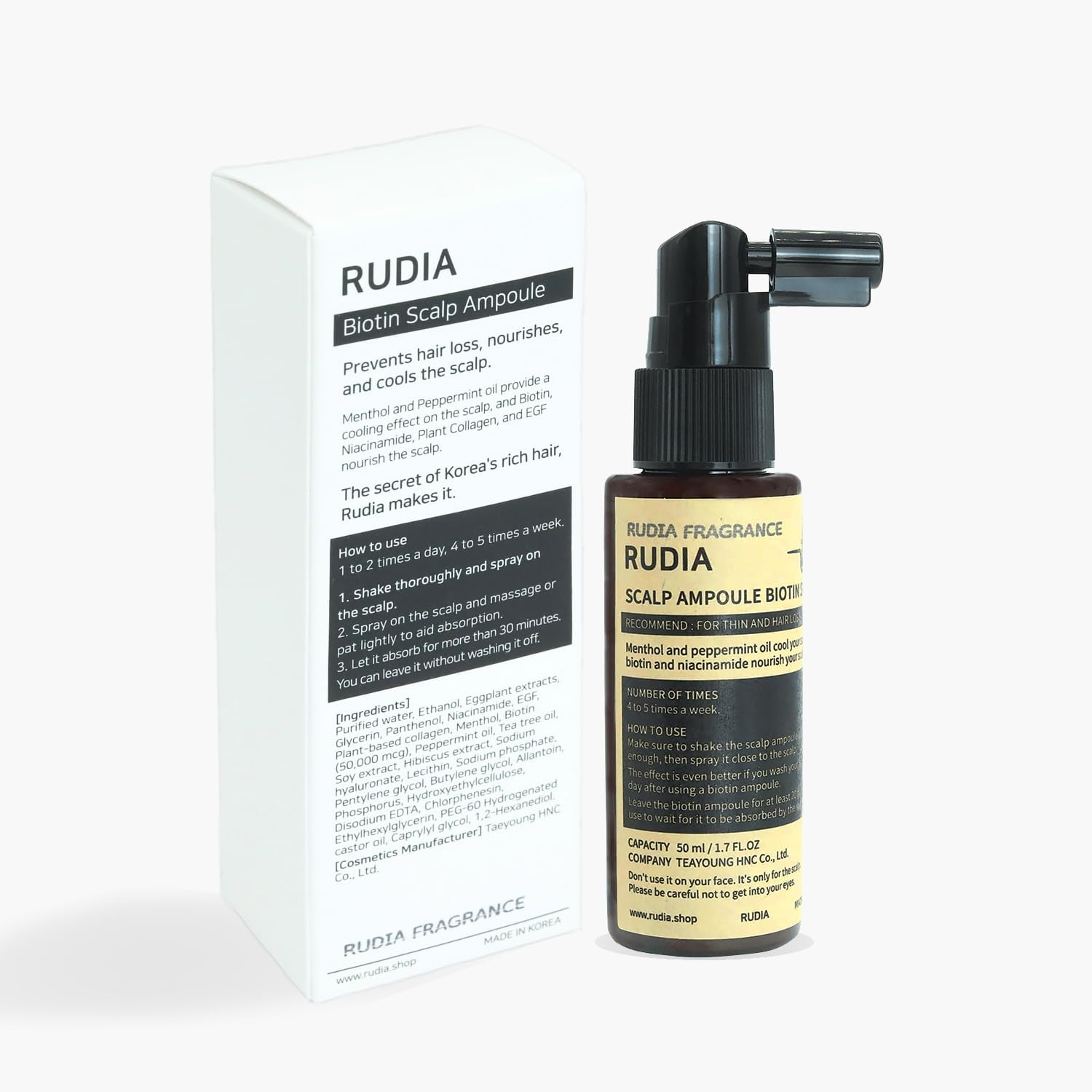 Rudia Fragrance Biotin Collagen Hair Ampoule Spray front view for hair loss prevention