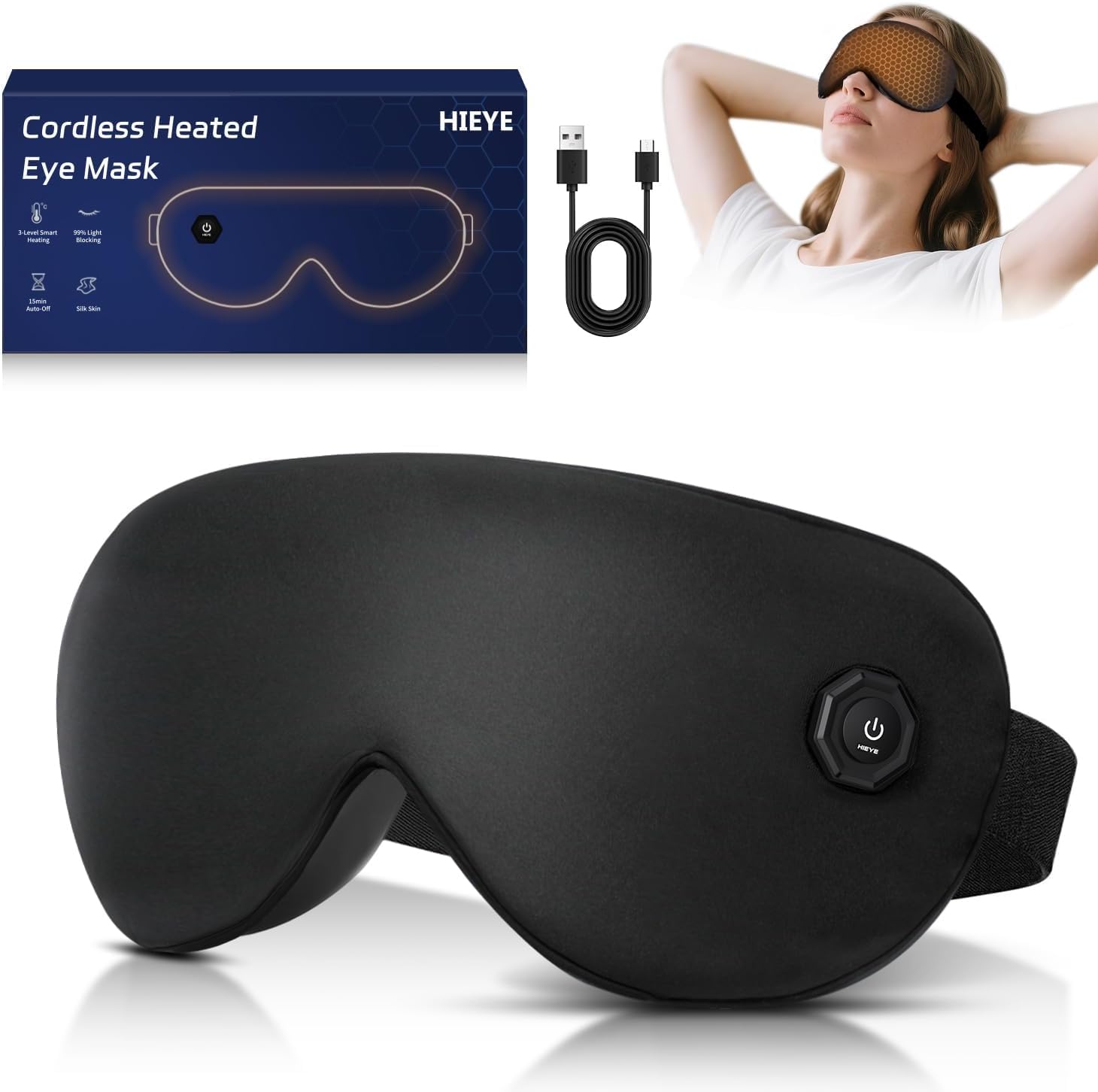 Hieye cordless heated eye mask front view for dry eye relief