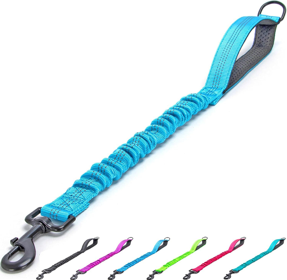 Bungee Dog Leash Extender, 21" Shock Absorbing Leash Extension with Traffic Handle for Dogs, Works with Any Lead, Reflective & 6 Colors- Black - Image 13