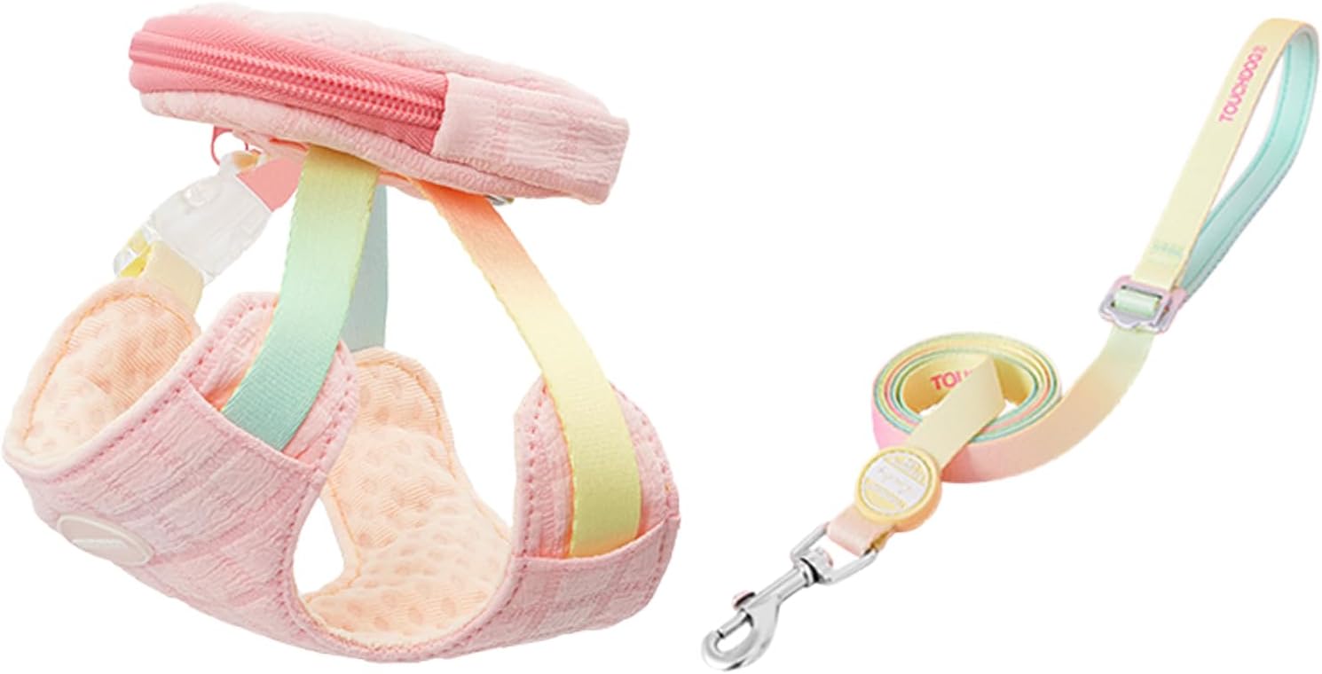 Touchdog adjustable dog harness backpack pink front view on a small dog.