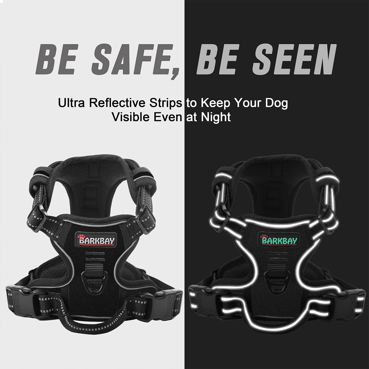 Barkbay dog harness reflective strips nighttime view
