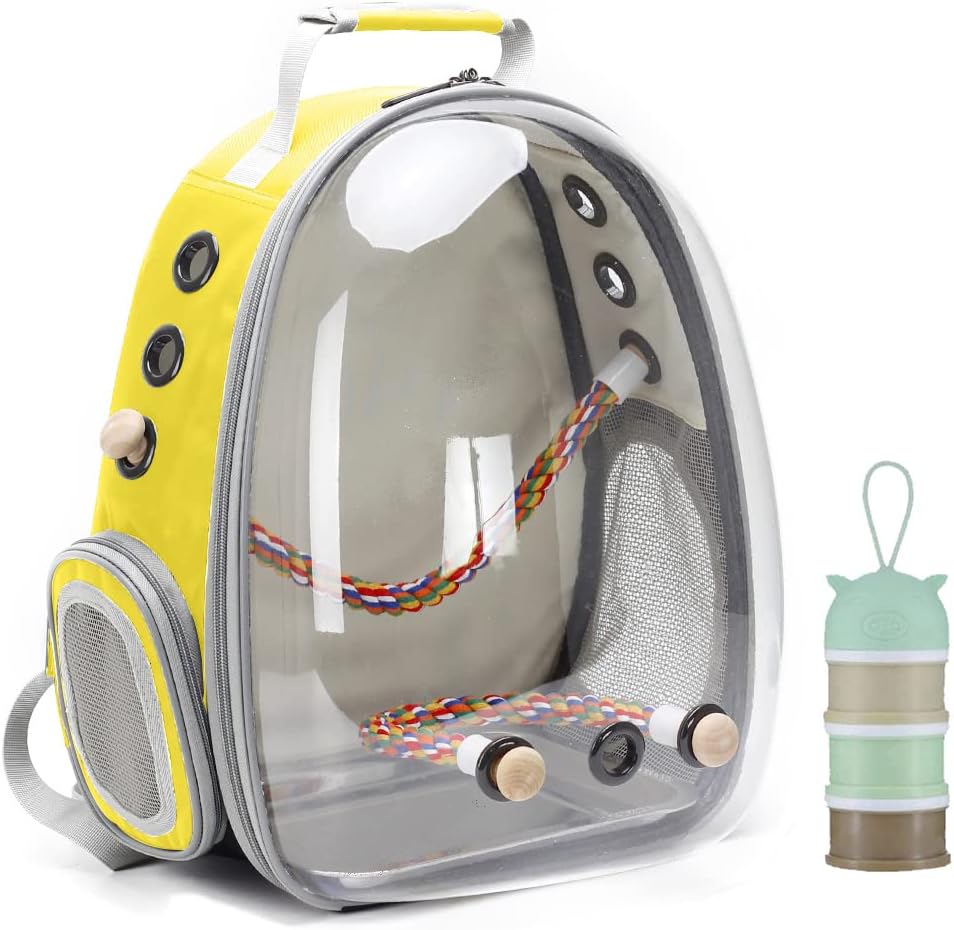 Bird Traval Carrier Cage, Clear Space Capsule Astronaut Backpack to Carry Parakeet Cockatiel Parrot with Metal Tray Bird Feeder Wood Perch, Vet Transport Bag - Image 15