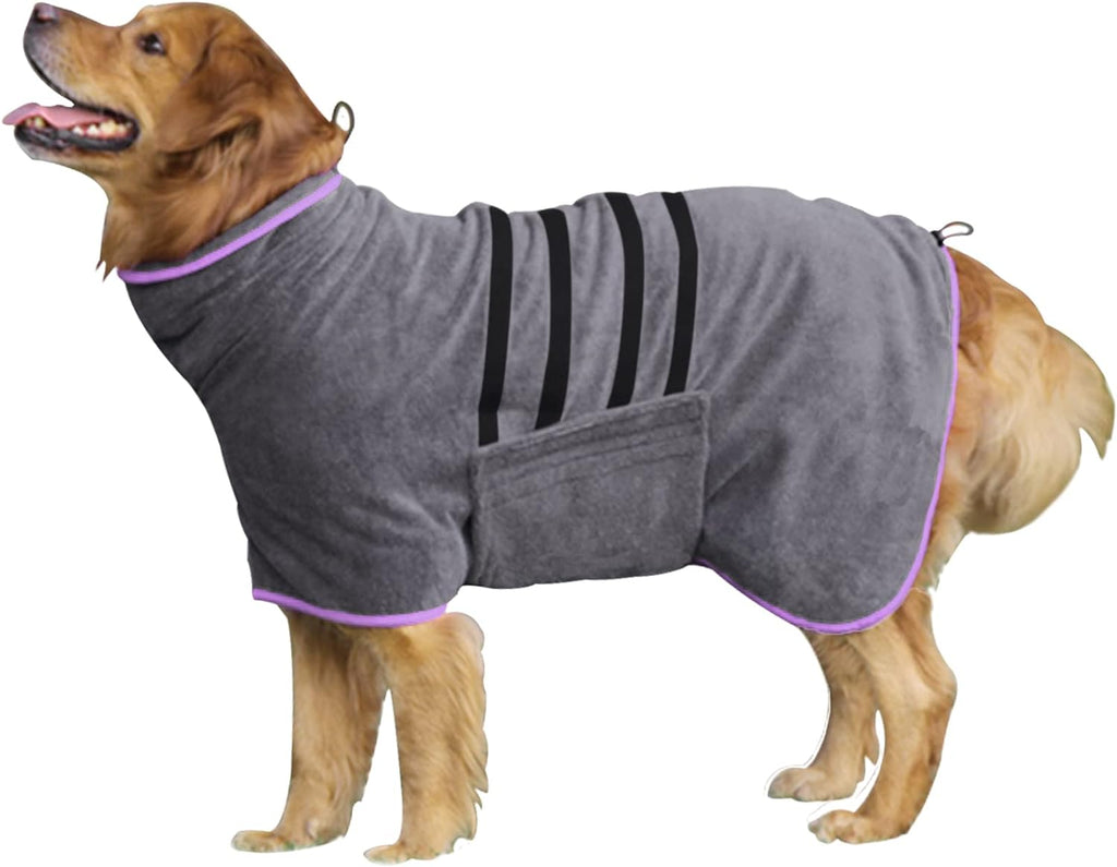 HhiMyOct microfiber dog drying coat grey front view