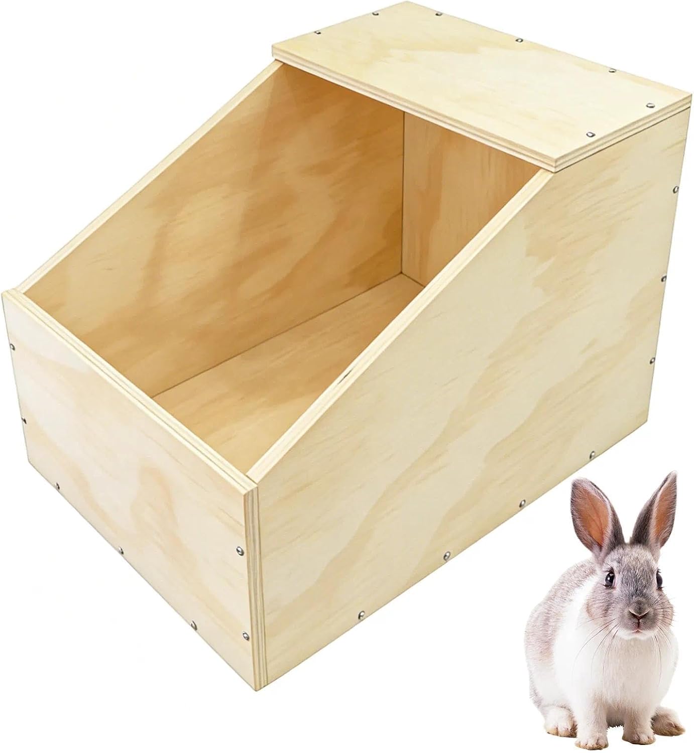 Wooden Rabbit Nesting Box, Small Animal Hutch Hideout, Breeding Shelter & Burrow Den Alternative for Rabbits, Guinea Pigs, Chinchillas or Other Small Pets(16x11x11 in) - Image 1