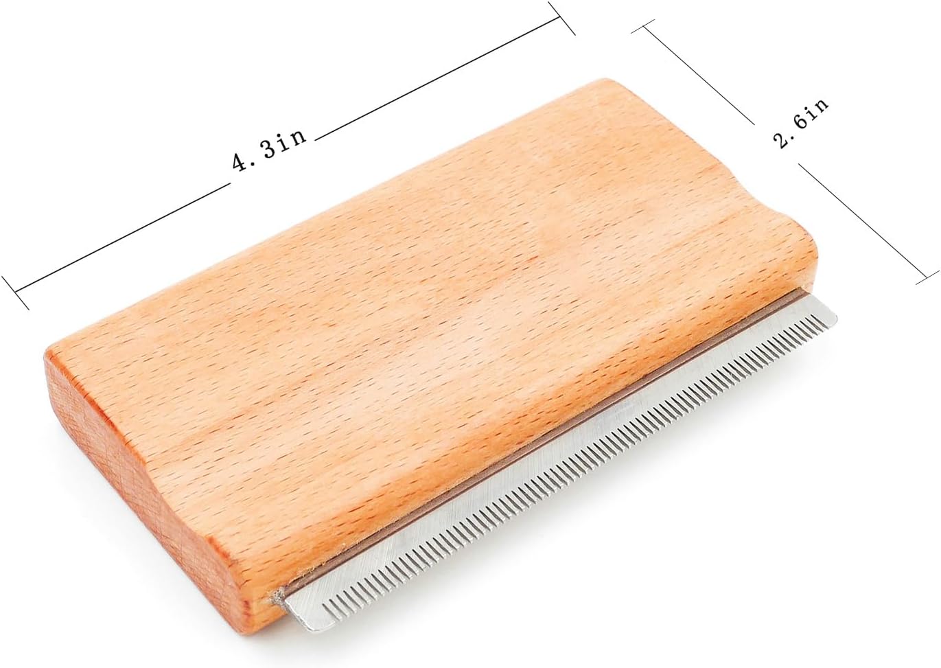 Ergonomic natural beech wood handle of the Cooncicy pet grooming tool.