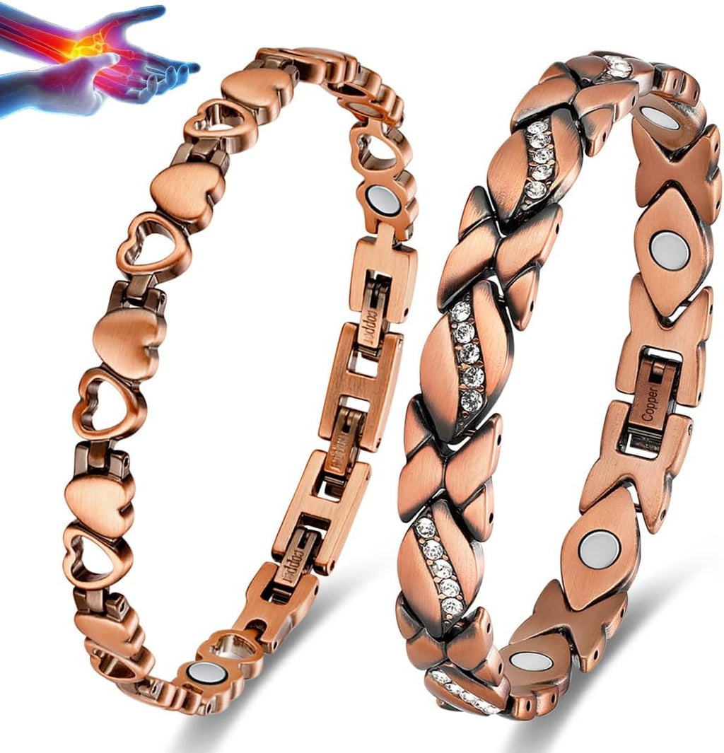 Vicmag Copper Magnetic Bracelet front view featuring love heart design.