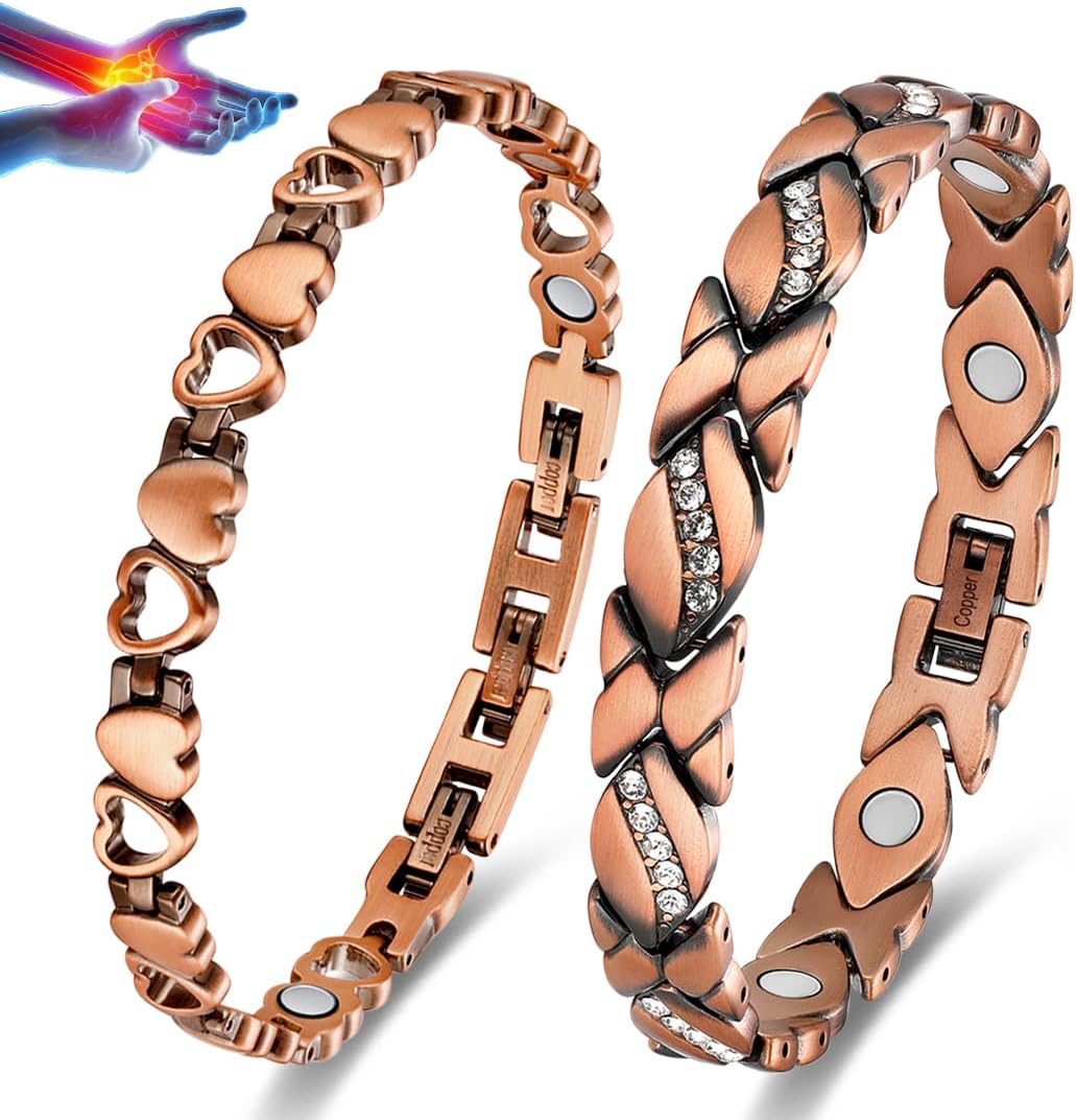 Vicmag Copper Magnetic Bracelet front view featuring love heart design.
