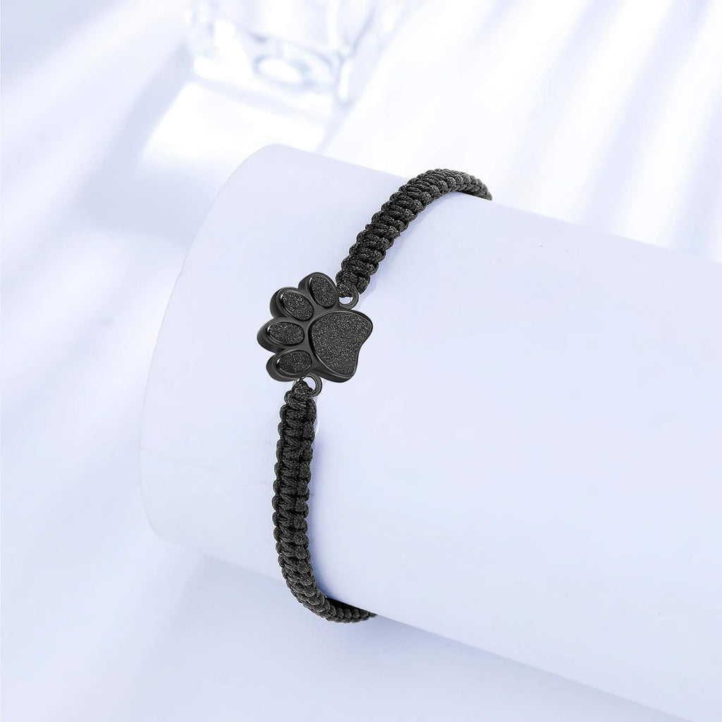 Waterproof stainless steel paw print cremation locket bracelet close up