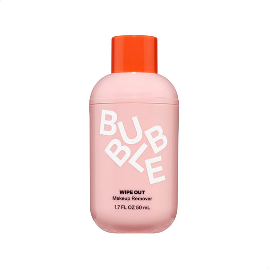 Bubble Skincare Wipe Out Makeup Remover 50ml front view pink bottle daily skincare essential