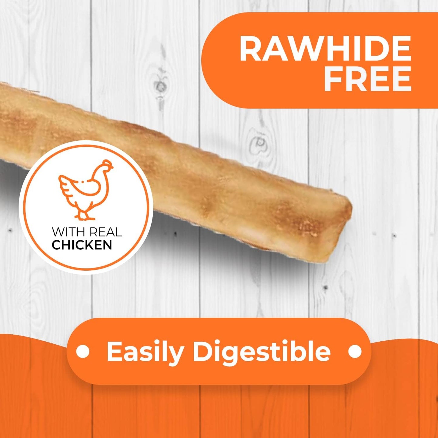 Close up of Canine Naturals rawhide free chicken stick chew