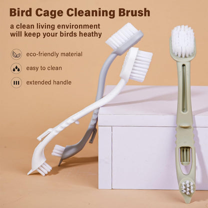 Extended handle pet cage cleaner brush by MANON ROSA for parrot cages and animal kennels