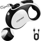 26Ft Retractable Dog Leash - for Dog Up to 110lbs, Tangle Free Walking Leash with Chew Proof Cable | LED Light | Dispenser | Poop Bags, Quick Lock Braking & Non-Slip Handle (White) - Image 9