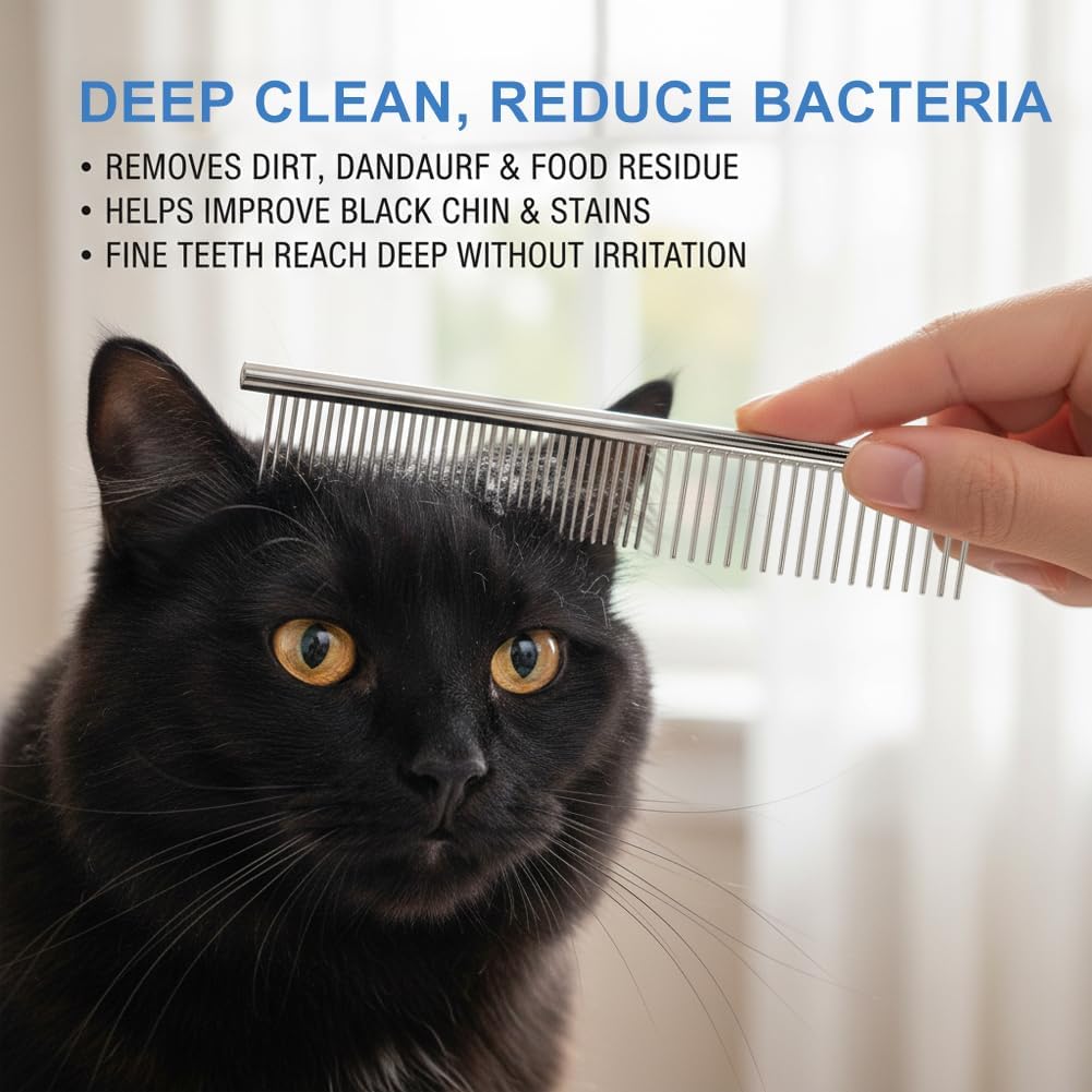 Pet owner using Meirivrn round tip comb on dog face