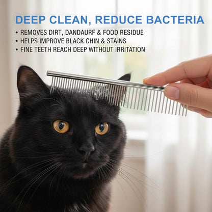 Pet owner using Meirivrn round tip comb on dog face