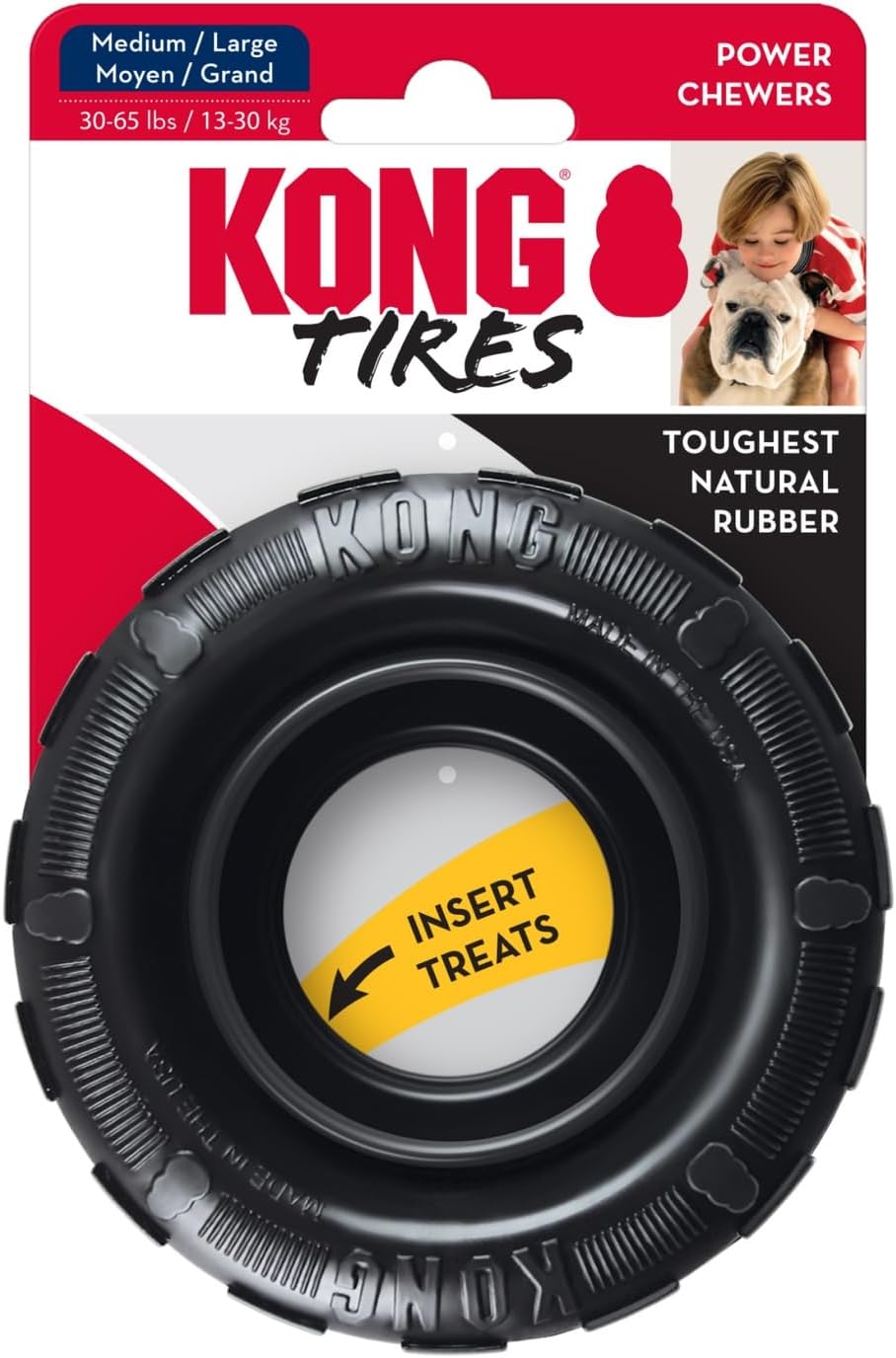KONG Extreme Tires showing dishwasher safe natural rubber material.