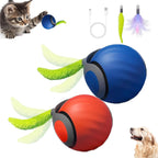 WJQYFJJS Speedy Tail 2.0 interactive cat toy ball front view showing blue and orange units