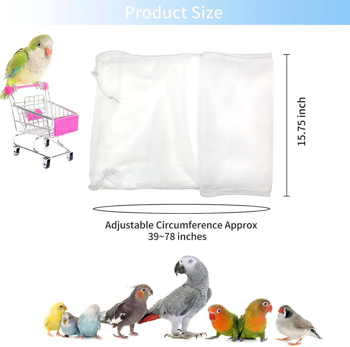 Adjustable drawstring and buckle mechanism on Daoeny bird cage cover