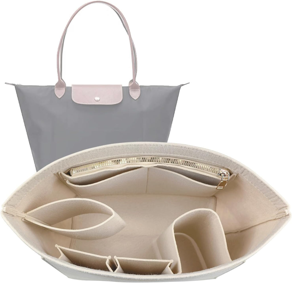 Lckaey Purse Organizer Insert for Longchamp, Premium Felt Long Champ Le Pliage Handbag Organizer Large beige - Image 9