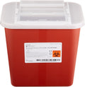 McKesson Prevent Biohazard Sharps Container front view showing red base and horizontal entry.