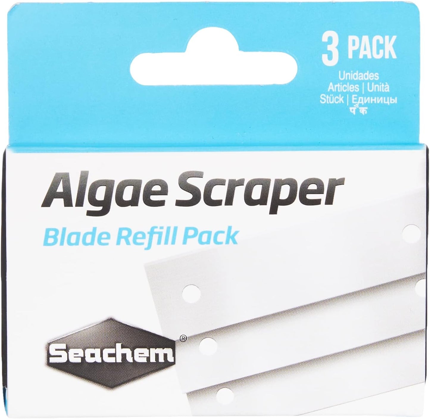 Seachem Laboratories Algae Scraper Replacement Blades front pack shot for aquarium maintenance.