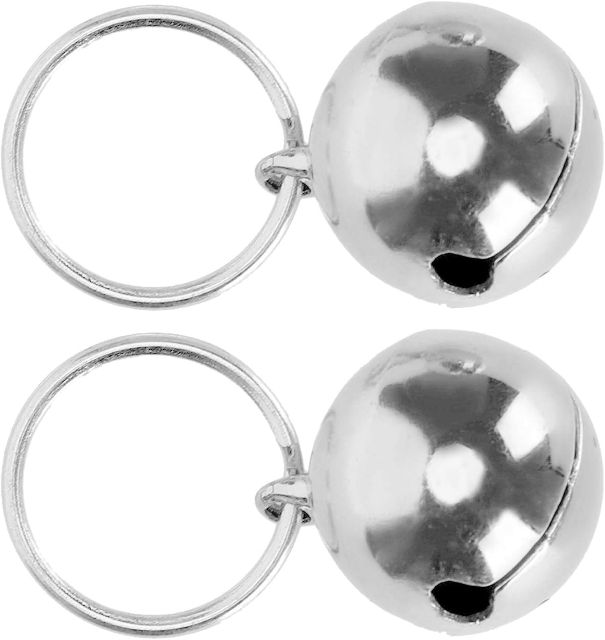 Silver metallic pet collar tracking bells pack of two details