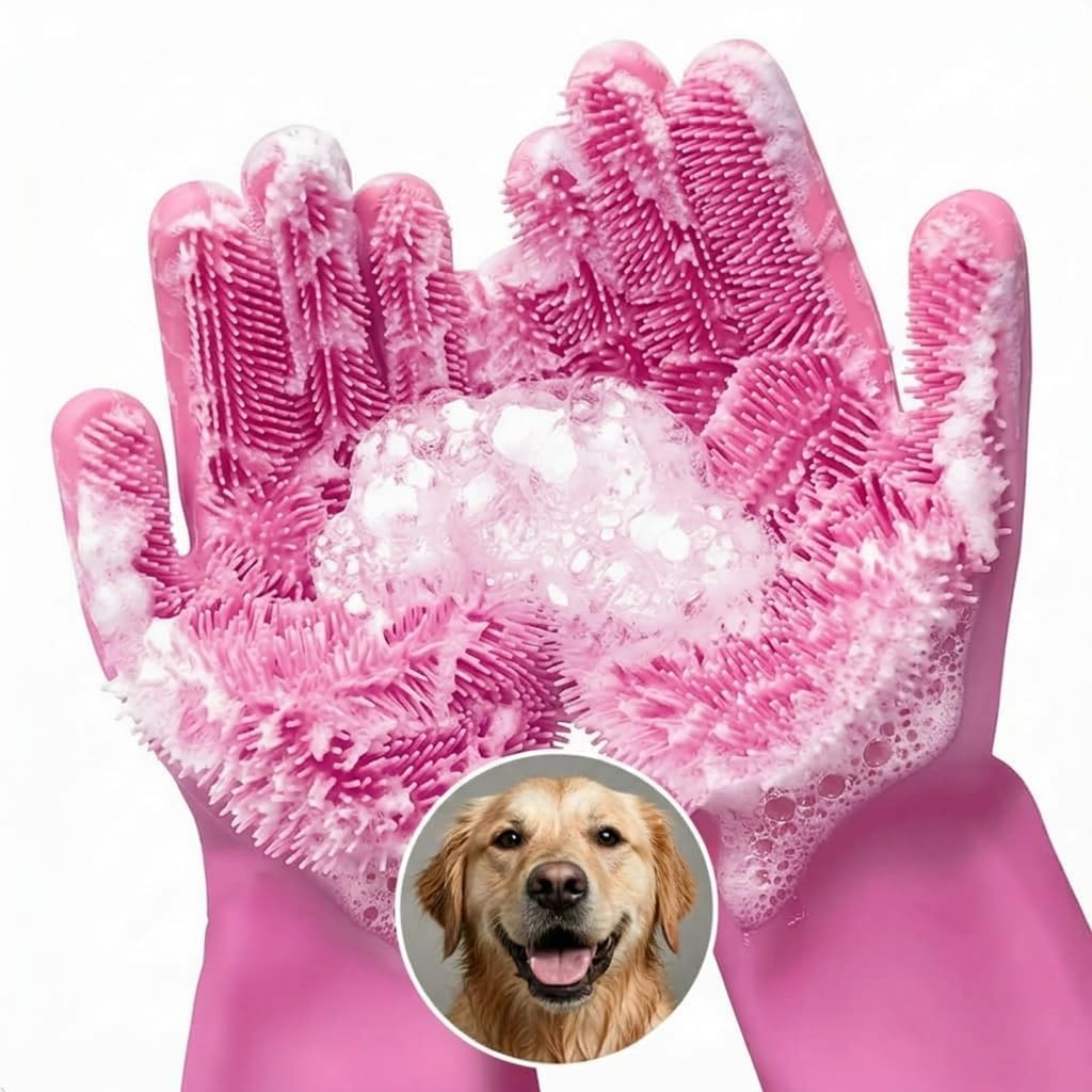 Cat and Dog Shampoo Gloves with 3000 Soft Bristles - 2-in-1 Dog Bath Gloves 11.6", Durable Silicone, Saves Shampoo | Massage, Grooming & Clean Wet or Dry - Made for Every Breed and Coat Style (Blue) - Image 10
