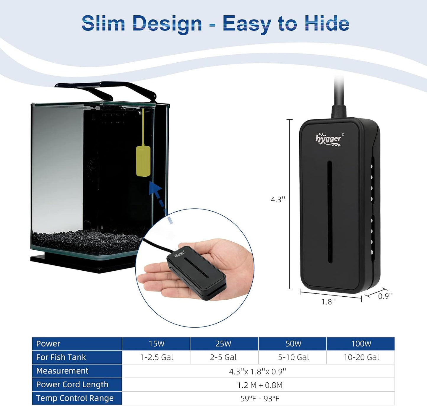 Hygger heater packaging and included suction cups