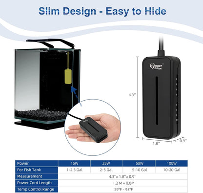 Hygger heater packaging and included suction cups