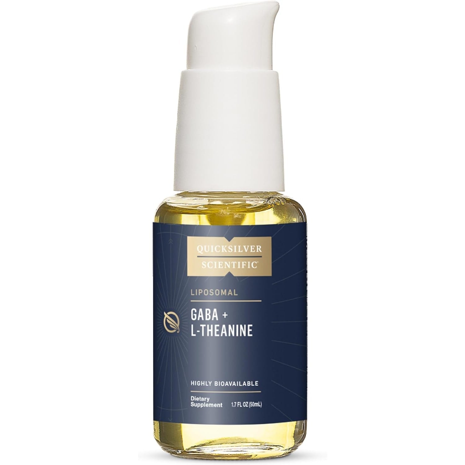 Quicksilver Scientific Liposomal GABA + L-Theanine 50ml bottle front view for stress relief.