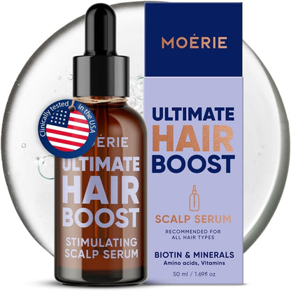 Moerie Ultimate Hair Growth Serum 50ml front view bottle for natural regrowth and thickening treatment